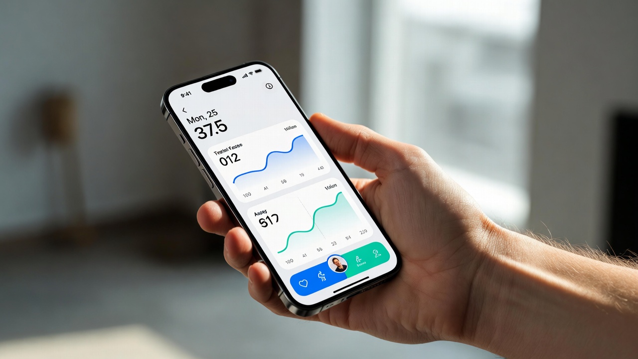 An iPhone showing a clean health tracking app with charts